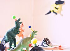 Plastic dinosaurs on a birthday party