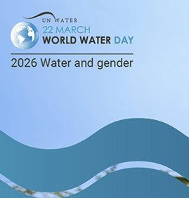 Logotyp för World water day mot blå bakgrund. Grafik. 