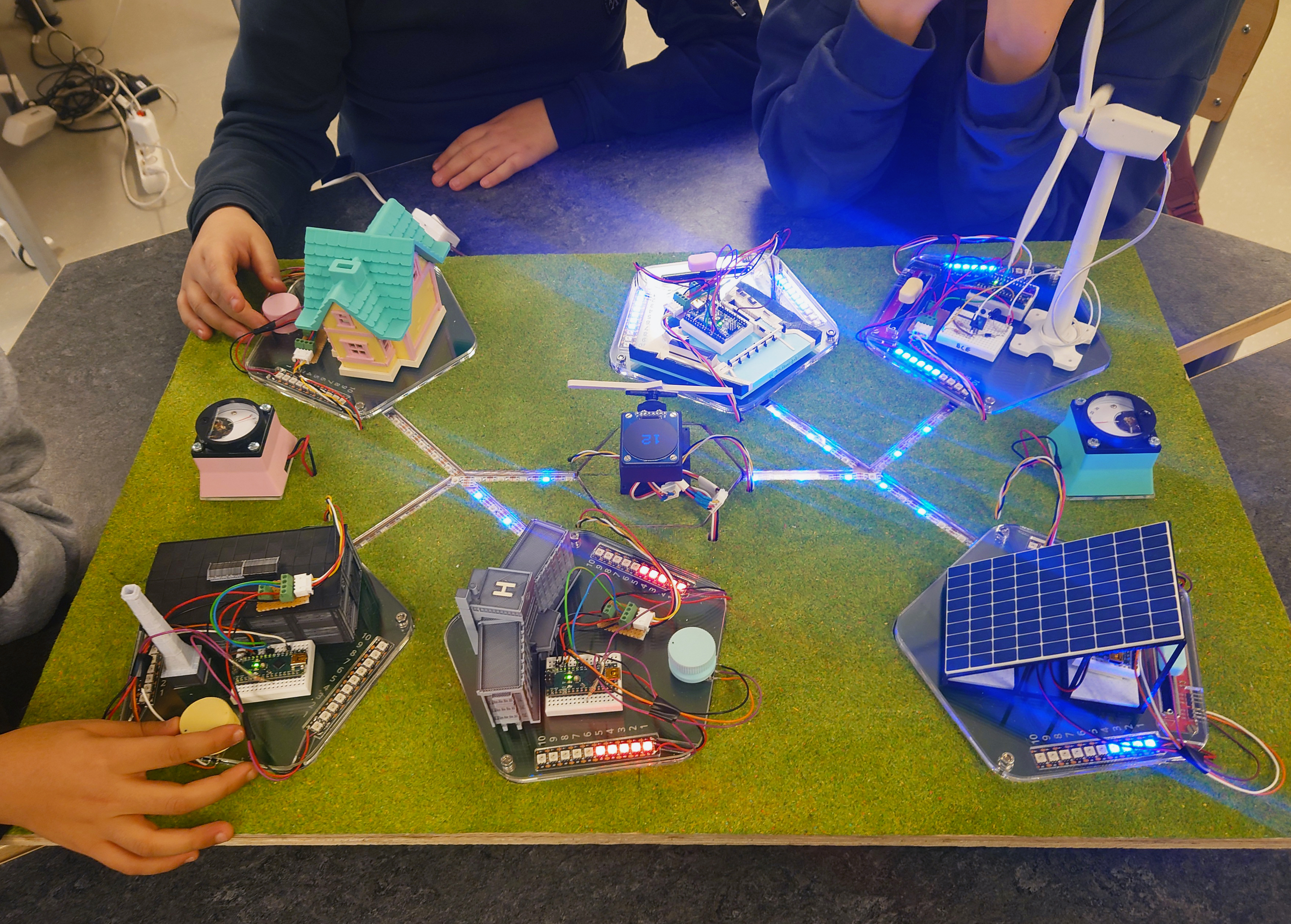 Barn spelar ett spel om energiresurser. Foto. 