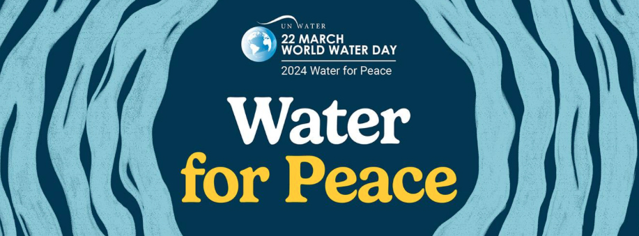 Logotyp för Världsvattendagen 2024 med temat "WATER FOR PEACE". GRAFIK. 